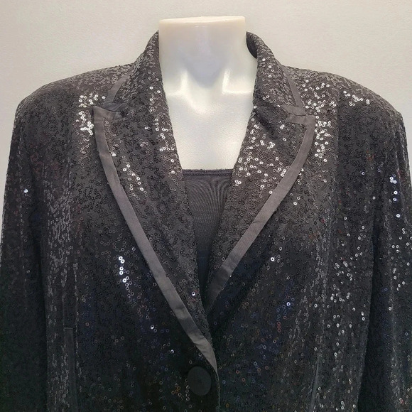 Doncaster Collection Black Sequins Sequined Blazer Jacket 18 Holiday Evening - Picture 5 of 16
